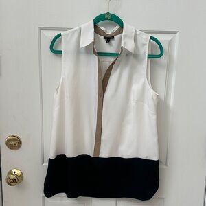 Talbots White and Black Sleeveless Blouse